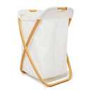 QUALIAZERO 72L Bamboo X-Frame Laundry Hamper – Foldable Single Section Clothes Basket with Removable Bag & Bottom Handle, Ideal for Bathroom, Bedroom, or Dorm (FEATHER CREAM, X-FRAME)