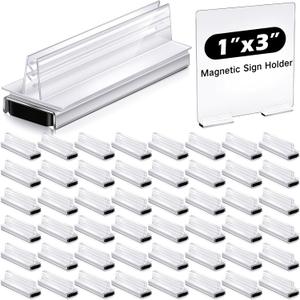 Thyle 24 Pack Magnetic Sign Holder Grip Holder, Powerful Magnet, 3" Length, 1" Width, 1" Total Height for Retail Wall Display Store Vendor Event Warehouse and Shop Supplies, Clear