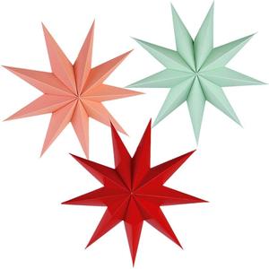 Kiddale 3 Pieces 3D 12" Large Paper Star Red Green Pink Hanging Paper Star Decorations for Weddings, Christmas Holiday, Girls Bedroom Decor, Birthday Party Celebration & Home Decoration