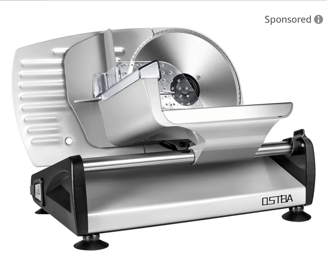 OSTBA Electric Deli Meat Slicer, 200W Food Slicer with 0-15mm Adjustable Thickness, 7.5” Removable Stainless Steel Blade & Food Carriage, Child Safety Lock, Easy to Clean - For Home Use