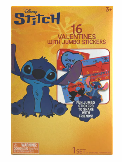 Disney Stitch 16 Valentines with Jumbo Stickers