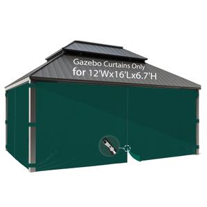 FoundGo Gazebo Universal Replacement Privacy Curtain fit for 10'Wx13'Lx6.7'H Water Resistant Gazebo Side Wall Privacy Panel Shade Screen Panels with Zipper for Outdoor Pergola Patio (Green) 4pc