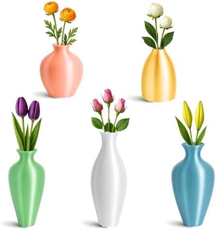 Pack Of 2 Cute Mini Vase Magnets for Fridge – 5 Pcs Tiny Magnetic Bud Vases for Women – Flower Pots for Refrigerator Decor Kitchen Home – Thoughtful for Plant Lovers (Pastel)