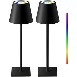KDG 2 Pack Cordless Table Lamp, RGB Color Stepless Dimming Up, 4000mAh Battery Operated Portable LED Desk Lamp, for Dinning Room, Bedroom, Bar, Outdoor Garden, Camping, Night Light (Black) - Amazon.com