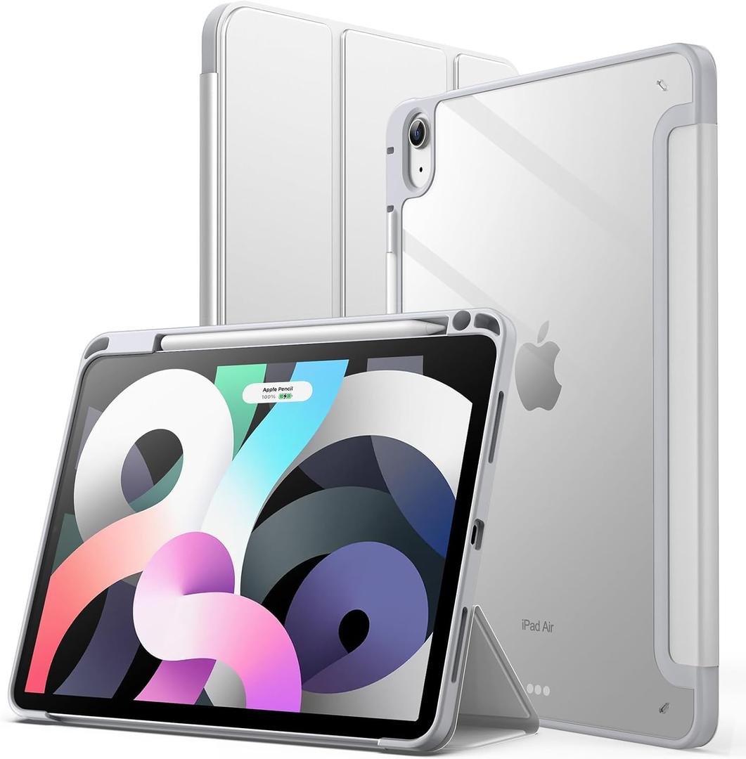 JETech Case ONLY for iPad Air 11-Inch M4/M3/M2 (2026/2025/2024), iPad Air 5/4 (2022/2020 5th/4th) with Pencil Holder, Clear Transparent Back Slim Stand Shockproof Tablet Cover (Silver)
