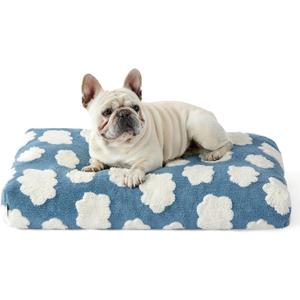 Lesure Cute Dog Beds Medium Size Dog-Thick Shredded Chopped Foam Pet Bed Indoor with Removable Washable Cover, Modern Fuzzy Plush & Anti Slip Bottom, Blue (30.0"L x 20.0"W x 4.0"Th)