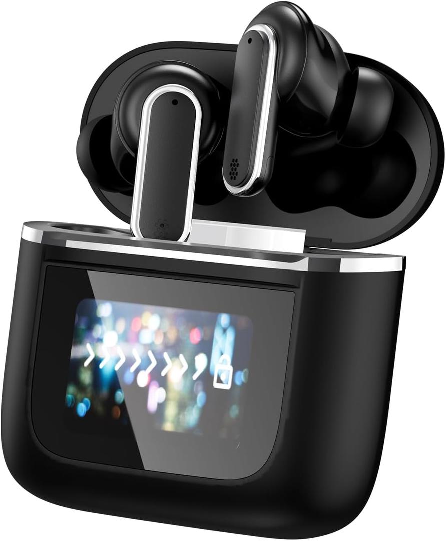 LX13 Wireless Earbuds, LED Color Touchscreen, Bluetooth Sports Earbuds, Adaptive Active Noise Cancellation, ENC Talk Noise Cancellation, High Fidelity Music, 54 Hour Playback Time, Black/Gold (Black)
