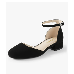 Ankis Closed Toe Heels for Women, Black Nude White Gold Silver 1 Inch Women's Flats Low Block Heel Women Dress Shoes Womens Pumps Work Shoes with Ankle Strap for Spring Fall, Size 6