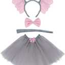 Dxhycc Grey Elephant Costume Set Elephant Ears Headband Bow Tie Tail Tutu for Animal Fancy Costume Kit Halloween Cosplay Party