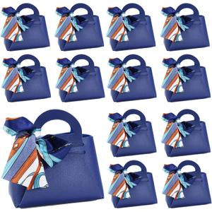 LPEIEB 12 Pack Leather Ribbon Candy Bag Gift Bags PU Wedding Gift Bags with Handle Ribbon Reusable Party Favor Boxes for Weddings Birthdays Christmas Baby Showers Halloween(Dark Blue)
