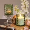 NITIME 15pcs 7.5oz Green Candle Jars for Making Candles, Glass Candle Vessels with Bamboo Lids and Sticky Labels, Candle Containers for Making Candles and Candle Making Supplies