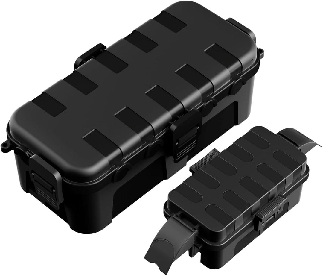 Flemoon 2-Piece Outdoor Waterproof Electrical Box Set  11.5" x 5.2" x 4" Medium & 8.1" x 4.9" x 3.1" Small Weatherproof Electrical Boxes for Power Strip, Holiday String Light, Black