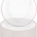 24 Pack Clear Charger Plates With Rose Gold Beaded Rim, 13 Inch Acrylic Round Plate Chargers for Dinner, Plastic Decorative for Table Setting, Wedding, Party, Event (Rose Gold)