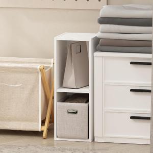 Furinno Reed 2-Tier Closet Organizers and Storage, Closet Organizer, Open Shelf Closet Storage, for Wardrobe, Bedroom, Living Room, 8-Inch Width, White, 2-Tier; 7.9" W
