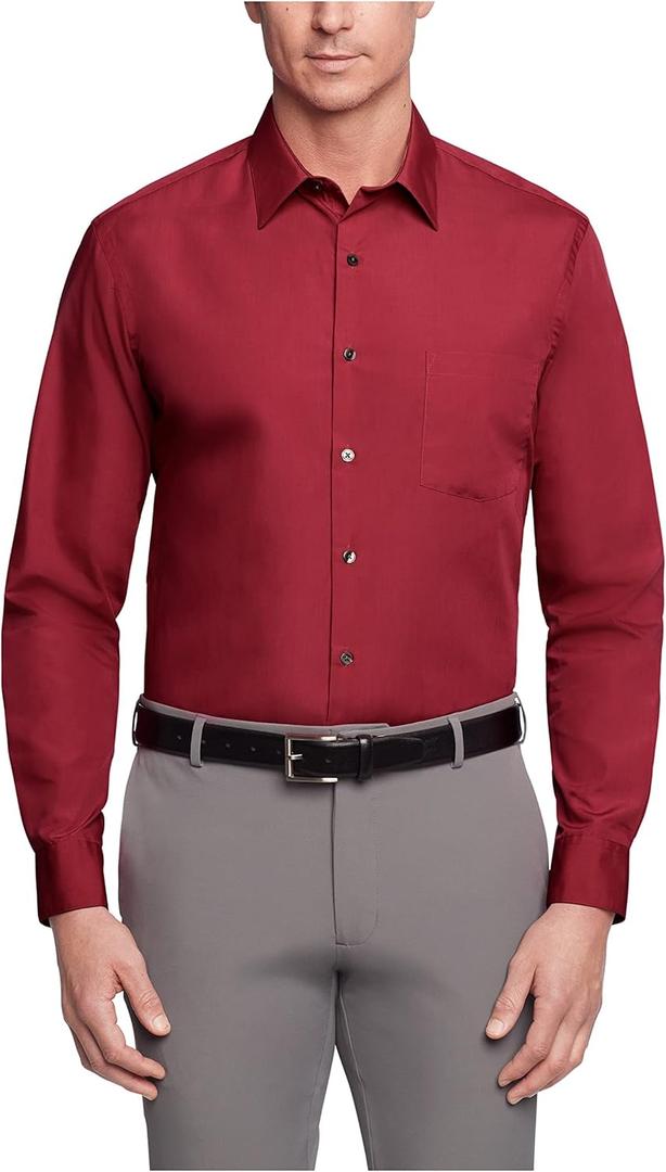 Van Heusen Mens Dress Shirt Regular Fit Poplin Solid (16.5" Neck 34"-35" Sleeve, Magenta)