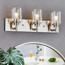 Bathroom Vanity Light Fixture, Brushed Nickel | 24" 3-Light，Modern Wall Sconce，Seeded Glass & Large Backplate - Farmhouse Lighting for Bathroom, Living Room, Hallway