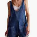CHARTOU Women Casual Denim Short Overalls Rolled Cuff Barrel Shorts Jumpsuit Rompers, 160 Medium