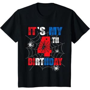 Kids It's My 4th Birthday Spider Theme Party 4 Year Old Boys T-Shirt xs