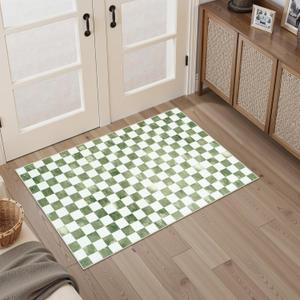 Uphome Indoor Outdoor Ombre Checkered Easy Jute Rug, 2x3 Washable Throw Entryway Rugs for Kitchen, Non Slip Modern Front Door Mat, Low Pile Braided Small Carpet for Entry Bedroom Porch, Green