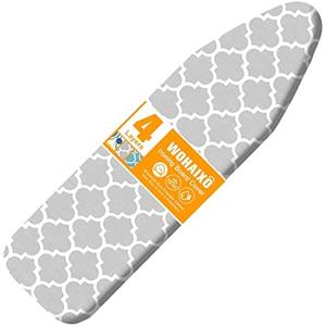 Ironing Board Cover and Pad, Standard Size 12" x 42" Iron Board Replacement Cover, 4 Layers Extra Thick Iron Board Cover Resist Scorching and Staining with Elastic Edge and 2 Fastener Straps