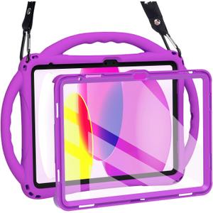 TOPESCT Kids Case for 11" iPad (A16) 11th Gen 2025,10.9" iPad 10th Gen 2022 - Made of Kid-Friendly Silicone, with Built-in Screen Protector, Shockproof Handle Stand Case (Purple)