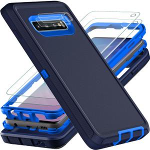 YKHJKLEC for Samsung Galaxy S10 Case, with 2Pcs [Self Healing Flexible TPU Screen Protector & Camera Lens Protector] Military Grade 3 in 1 Heavy Duty Case for Galaxy S10 6.1 inch (Navy Blue)