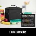 GORILLA GRIP Insulated Lunch Box Bag for Women Men, Large Leakproof Reusable Soft Cooler Bags, Multiple Compartments, Mesh Pockets, Adjustable Strap, Food Tote Keeps Drinks Cold, 8L, 10x9, Black