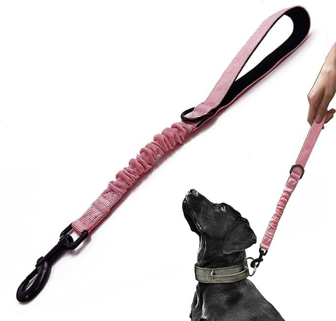 Short Dog Training Control Leash 18 Inch 1 Inch Wide Heavy Duty Elastic Traffic Bungee Leash with Padded Handle Suitable for Medium and Large Dogs(Pink)
