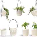 Melphoe 3.5 Two-Piece Succulent Planters Pots with Drainage, Flexible Removable Handle, Flower Pots for Mini Plants, Small Hanging Planter for Wall, Window, 6 PCAK, White