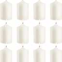 12 Pack Ivory 2x3 Inch Pillar Candles, 22 Hours Unscented Column Candles, Dripless Smokeless Unscented Candles for Home Weddings Restaurant Spa Church and Emergency