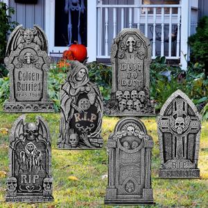 Yerliker 6 Styles 27 Inch Halloween Tombstone Outdoor Decorations Yard Stakes Signs Graveyard Tombstones for Halloween Props Lawn Decorations