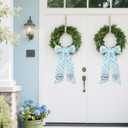 Spring Wreath Sash for Front Door - 2 Pcs Plaid Welcom Wreath Sashes with Flowers for Farmhouse Home Decor, 60 Inch Rustic Green Pink Wreaths Sash for Doorway Yard Indoor Outdoor