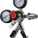 LUCKEG Dual Gauge Nitrogen Regulator - Draft Beer Nitrogen Keg Regulator with double 5/16" Outlet Barb 0-100 psi and 0-3000 psi pressure table Pressure Release Valve Free Worm Clamps CGA-580