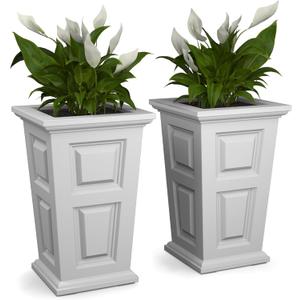 Mayne Wyndham 24-Inch Tall Planter, 2-Pack  Self-Watering, Weather-Resistant Planter for Flowers  Durable Indoor/Outdoor Design for Patio, Porch, or Entryway (White)