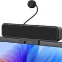 INGA Computer Speakers with Detachable Mic, Plug and Play Desktop Speakers, One-Touch Mute Microphone, Stereo & Bass, Easily Clamps to Monitor, Compatible with PC, MAC, Laptop (Black)