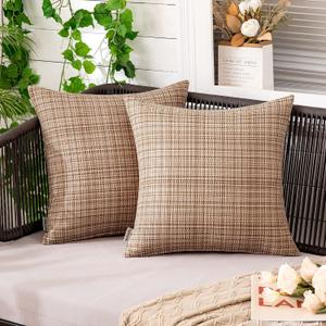 MIULEE Outdoor Waterproof Throw Pillow Covers Decorative Farmhouse Water Resistant Cushion Covers for Tent Patio Garden Couch Sofa Pack of 2, 20x20 Inch Beige