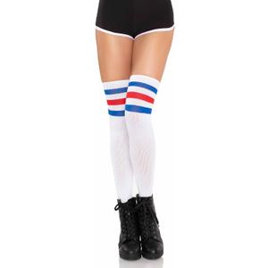 Leg Avenue Women's Three Stripes Athletic Ribbed Thigh High Socks (Red/White/Black)