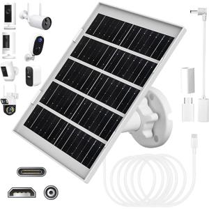 8W Solar Panel Charger for Outdoor Security Cameras, with Micro USB/USB-C and DC (35 x 135) Port, Fits Ring/Eufy/Wyze/Bird Feeder Camera, 13ft Cable, Fast Charging (1 Pack)