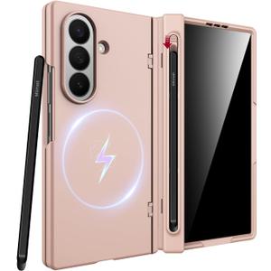 Miimall for Samsung Galaxy Z Fold 7 Magnetic Case with Pen Holder & Stylus Pen | Privacy Screen Protector & Dustproof Hinge Cover | Full Body Protection for Z Fold 7 2025 Case, Luxury Gold
