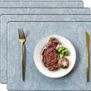 Placemats Set of 6, Carving Floral Design,Non-Slip, Heat Resistant,Washable for Kitchen and Dining Table, Artificial Leather Place Mats (Light Blue)