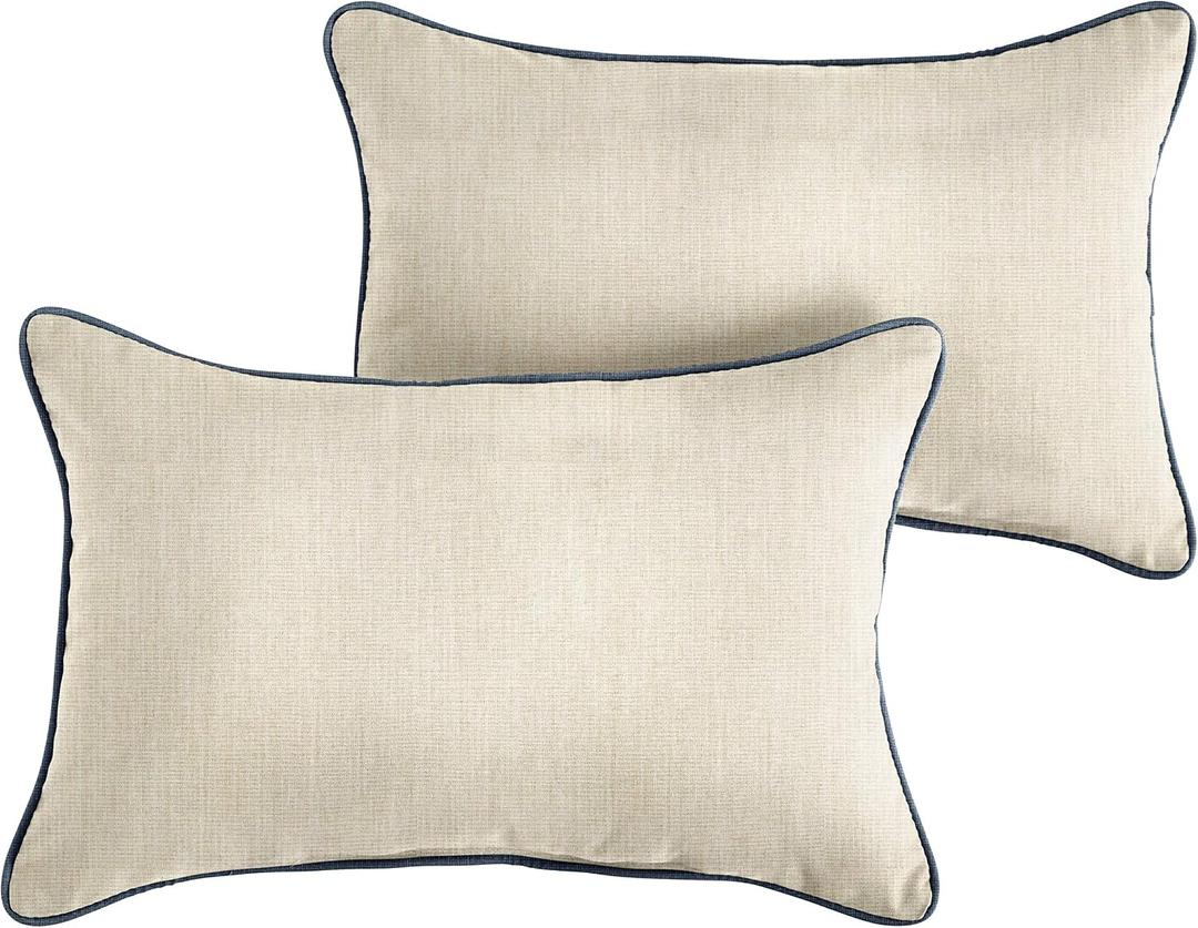 Sorra Home Indoor/Outdoor Sunbrella Lumbar Pillow Set, Pumice, 12 in x 24 in