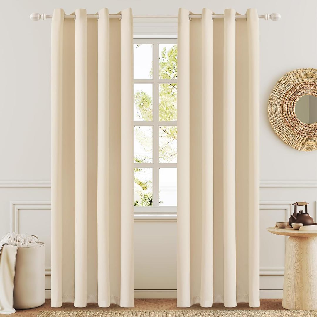 Blackout Curtains for Bedroom 92 Inches Long Room Darkening Thermal Insulated Sunlight Blocking Grommet Window Drapes for Bedroom, (2 Panels, W52 x L92 Inch, Beige Cream)