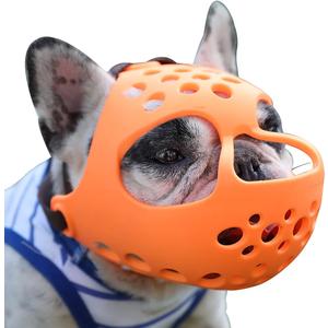 BARKLESS Short Snout Dog Muzzle, Soft Silicone Flat Faced Muzzle for French Bulldog Shih Tzu and Pug for Biting Chewing Licking and Grooming, Allows Panting (M Head 15-16")
