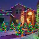 Homeleo 6-Pack Solar Small Christmas Trees for Outdoor Decorations, 120 LED Artificial Prelit Christmas Tree, Solar Powered Mini Xmas Tree with Lights for Outside Pathway Porch Yard Christmas Decor