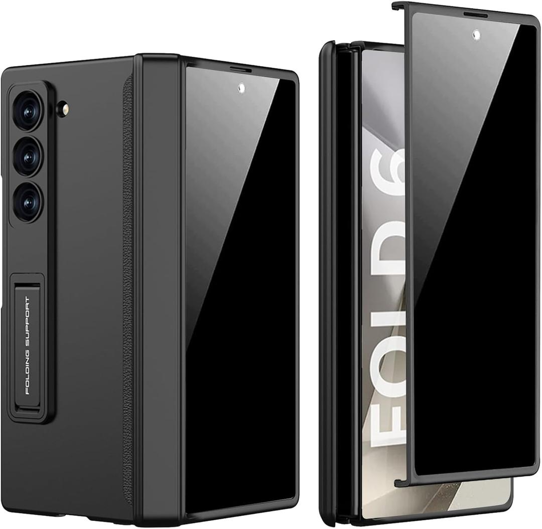 PUROOM for Samsung Galaxy Z Fold 6 Case with Privacy Screen Protector, Z Fold 6 Magnetic Hinge Coverage Protective All-Inclusive Kickstand Shockproof Case (Black)