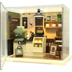 Coffee Shop Mini Model Kits with LED, Make It Miniature Cafe Store, DIY Miniature House Kit for Adults Teens and Beginners to Build, Mini Dollhouse Kits, Gift for Friends and Hobbies