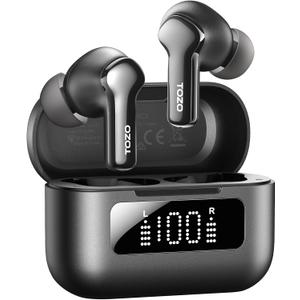 TOZO Hybrid Active Noise Cancelling Wireless Earbuds with 6 Mics AI Clear Call Ear Buds 68H Playtime with LED Display 32 Preset EQs via APP Bluetooth 5.3 IPX8 Waterproof in Ear Headphones (Black)