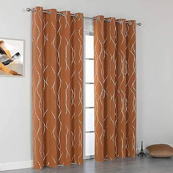 Print Blackout Curtains, Wave Pattern Grommet Room Darkening Window Panels, Thermal Insulated Curtain Drapes for Nursery Room (55"x 7fit, 2 Panels, Orange Flame)