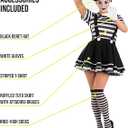 HGps8w Womens 4 Pcs Halloween Costume Suspenders A-Line Pleated Skirt Striped Top Thigh High Socks Gloves Cosplay Outfits M