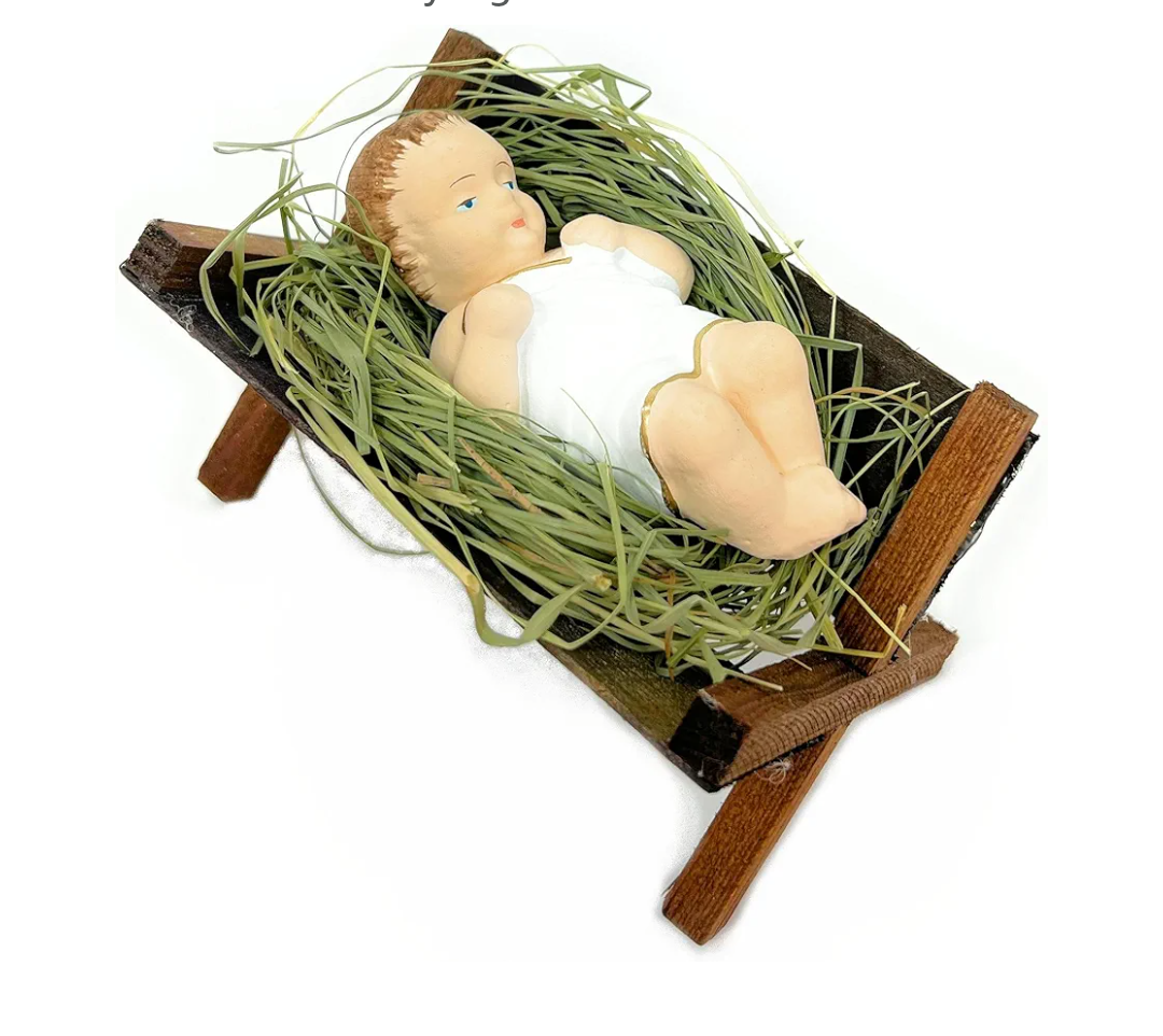 Baby Jesus in Wooden Manger Laying on Natural Hay Small 4-inch Nativity Figurine